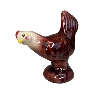Vintage Maroon Ceramic Chicken Hen Figure Farmhouse Decor